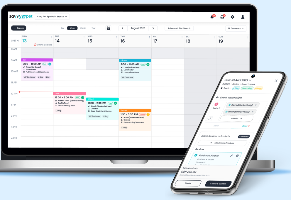 screenshot of Savvy Pet Spa